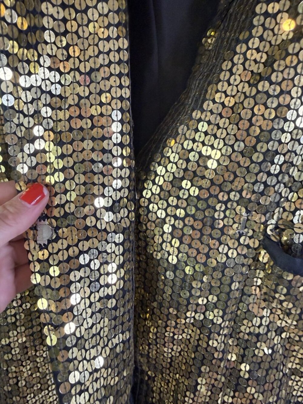 Vintage 80s Disco Gatsby Embellished Blazer Jacket Gold Silk Baggy - Picture 12 of 13